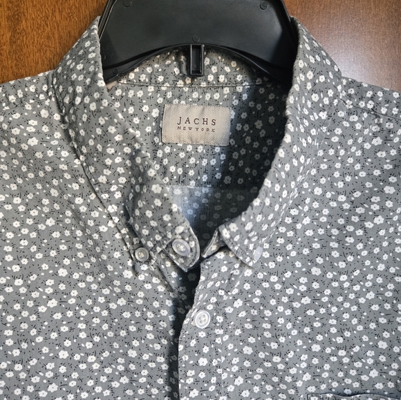Jachs New York short sleeve button up mens xl grey w/white flower floral… - Picture 3 of 6